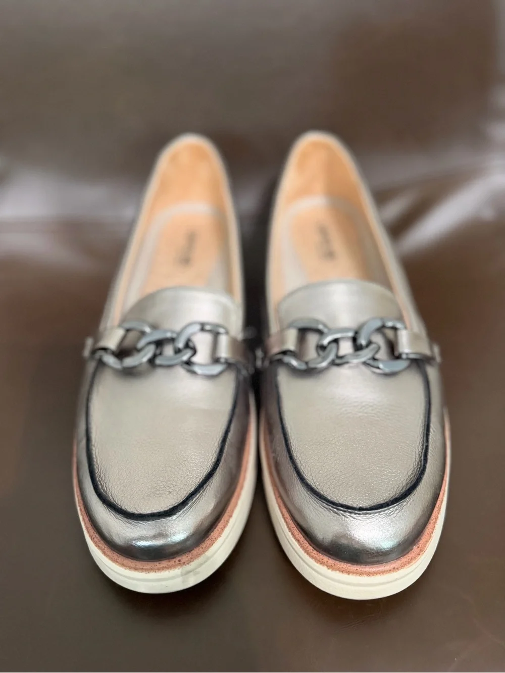 Life stride Metallic Silver Chain-Trim Women’s Loafers